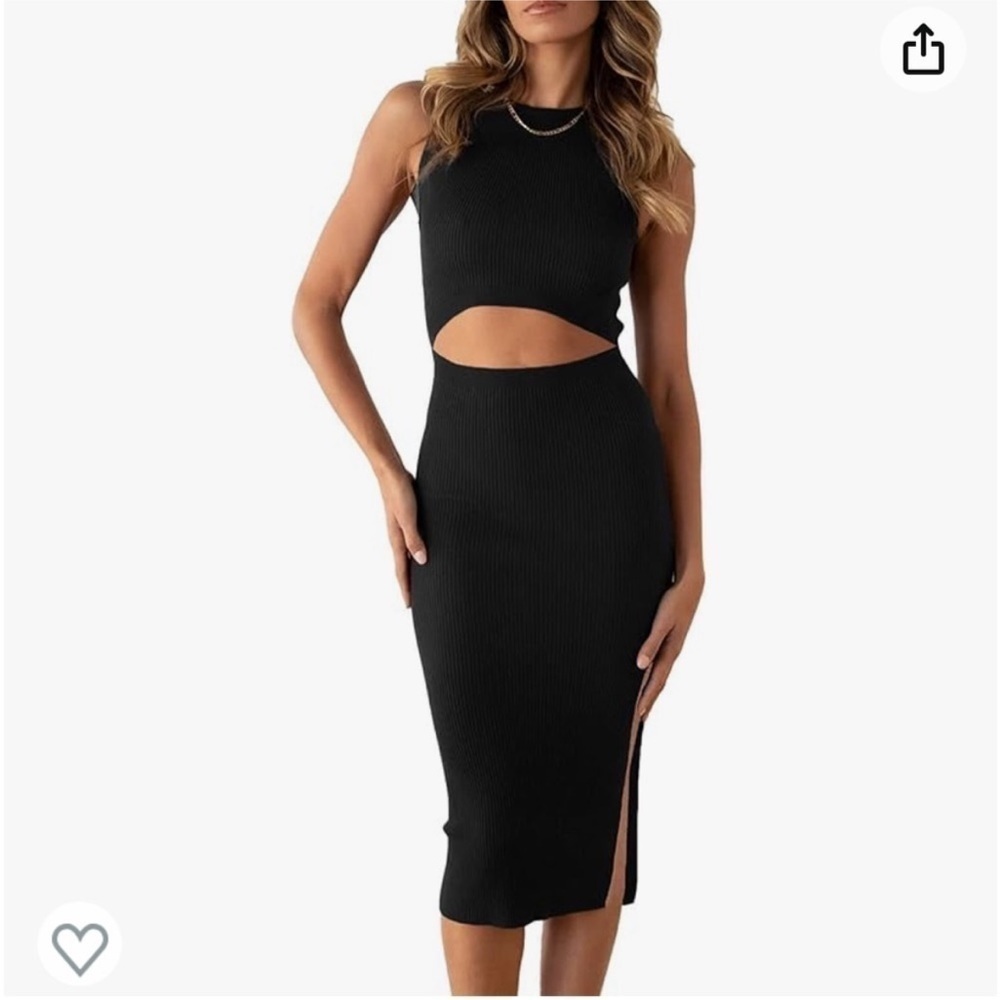 Pretty Garden Black Midi Side Slit Cut Out Dress Size Medium